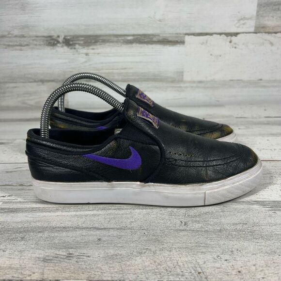 Nike Womens SB Zoom Stefan Janoski Slip On NBA Lakers 2019 Black Leather‎ US 7.5 - Picture 1 of 9